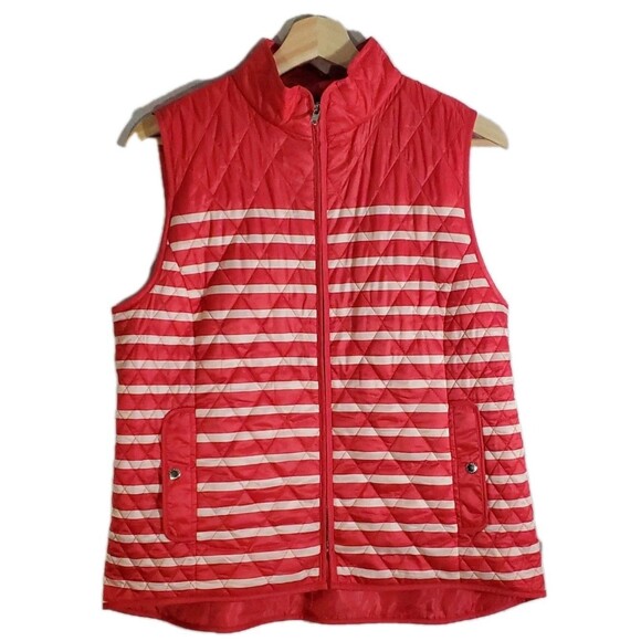 Talbots Tops - Talbots Petites Red Striped Quilted Vest MP